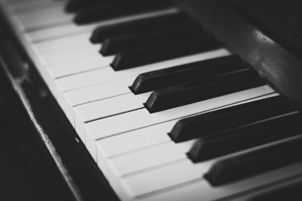 Close up of piano keys in black and white